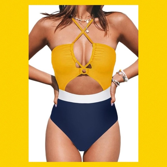 Other - Yellow, white and blue one piece swimsuit.